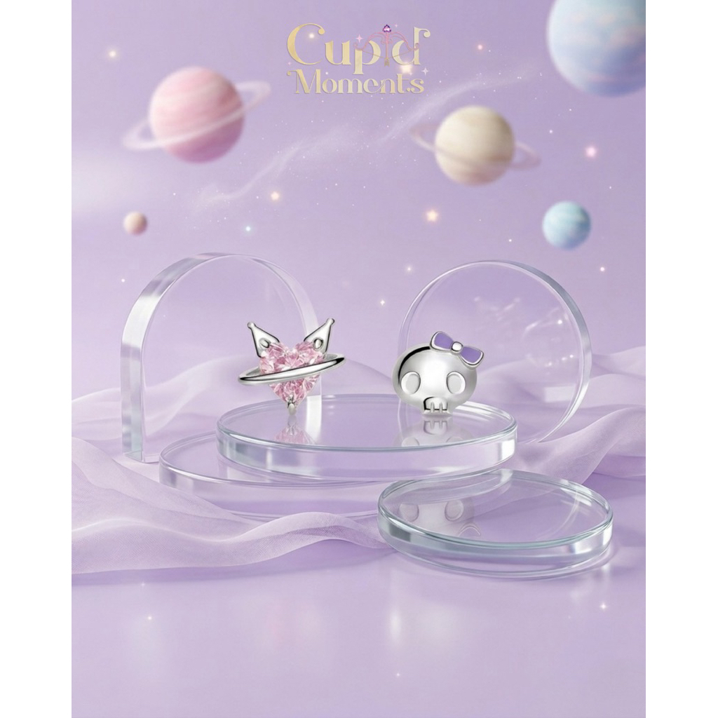 (เงินแท้ S925) Kuromi Galaxy Sparkle Earrings ต่างหูคุโรมิกาแล็กซี่