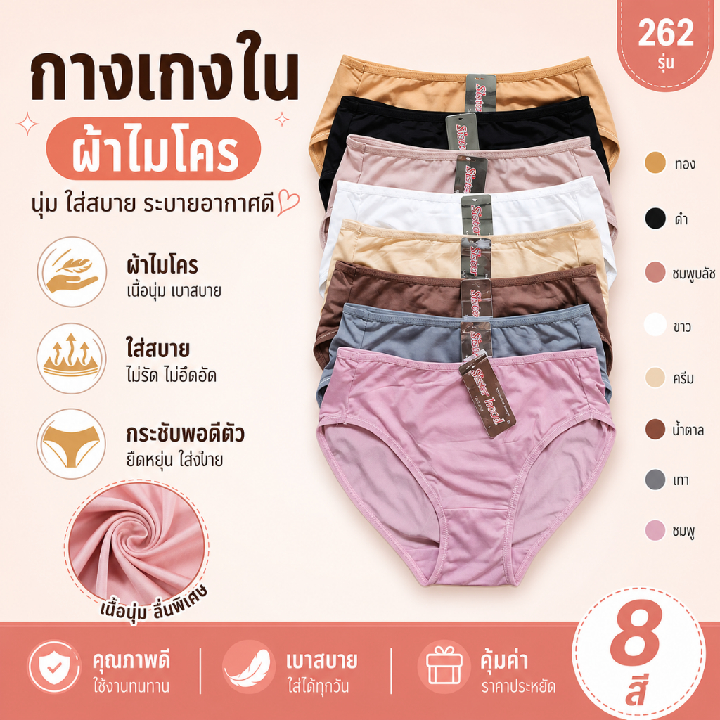 กางเกงในผู้หญิง Sisterhood 262 ขอบดาว ผ้านิ่มลื่น เต็มก้น ไม่เข้าวิน ไซซ์ L-XXL พร้อมส่ง