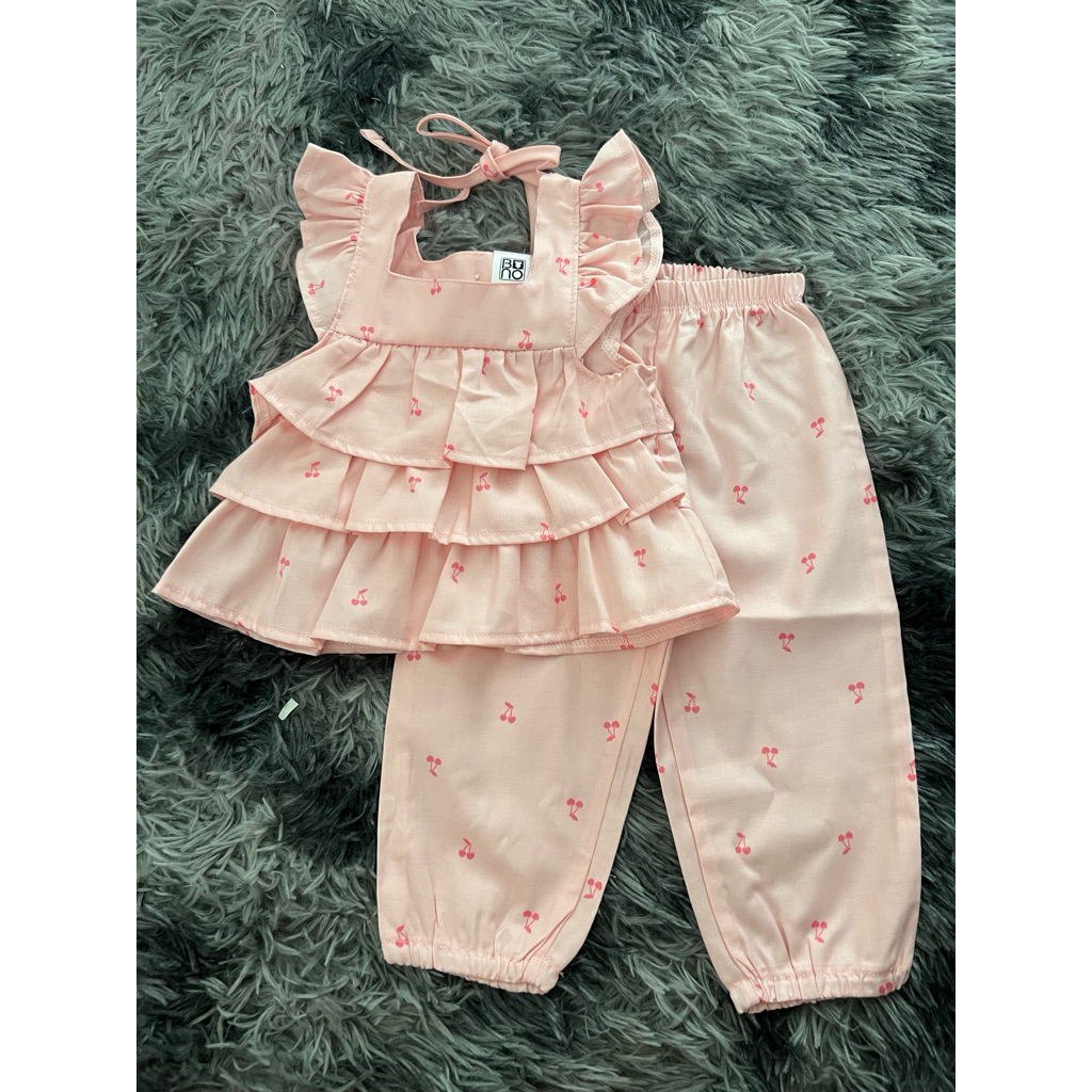 size 1-5 ขวบ ชุดเซต bno เสื้อแขนสั้นแต่งระบาย&กางเกงขายาว น่ารัก💕