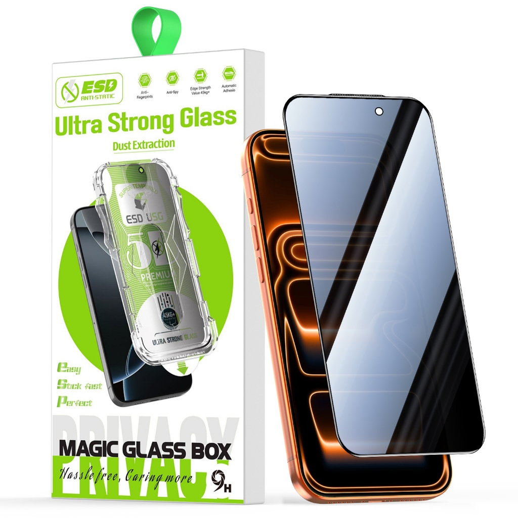 ฟิล์มกระจกกันส่อง สำหรับ iPhone 17 Pro Max 9H Tempered Glass กันมองข้าง กันรอย เต็มจอ ติดตั้งง่าย Easy App for ip 16pm15