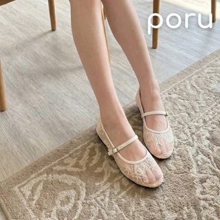 [ส่งฟรี]Poru รองเท้าคัทชูผู้หญิง ทรงแมรี่เจน ผ้าลูกไม้ซีทรู ปักเลื่อมวิ้งๆ แฟชั่นสไตล์วินเทจ ไซส์ 36-41