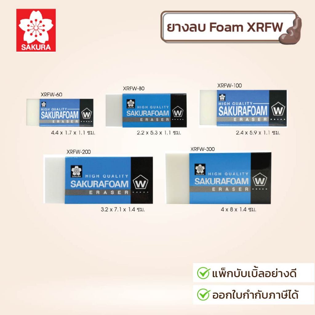 Sakura (ซากุระ) ยางลบดินสอ ยางลบ รุ่น Foam รุ่น XRFW ( 1 ก้อน )