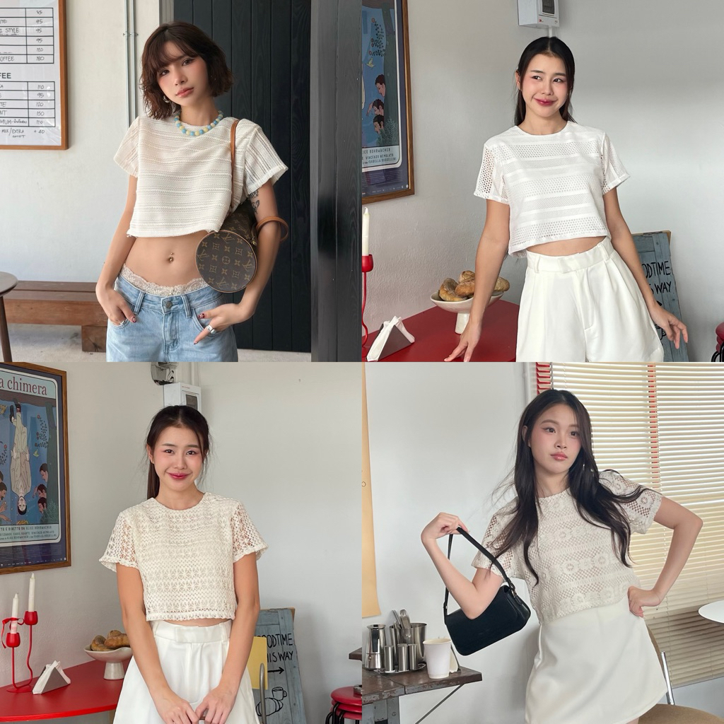 3pcs.basket “T2436” GIGI Crop เสื้อครอปผ้าฉลุ