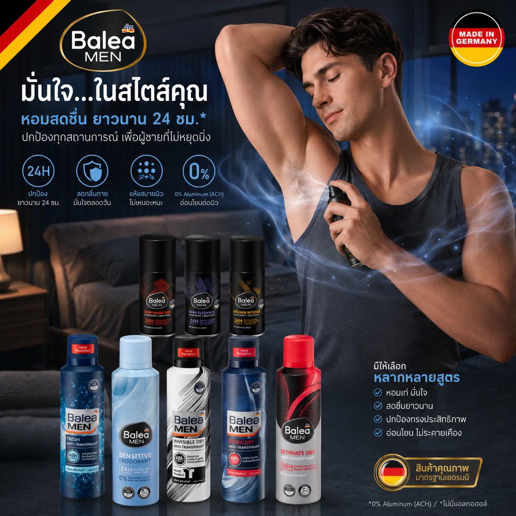 🇩🇪 Balea Men สเปรย์ระงับเหงื่อและระงับกลิ่นกายสำหรับผู้ชาย Balea Antitranspirant Deospray จากเยอรมัน