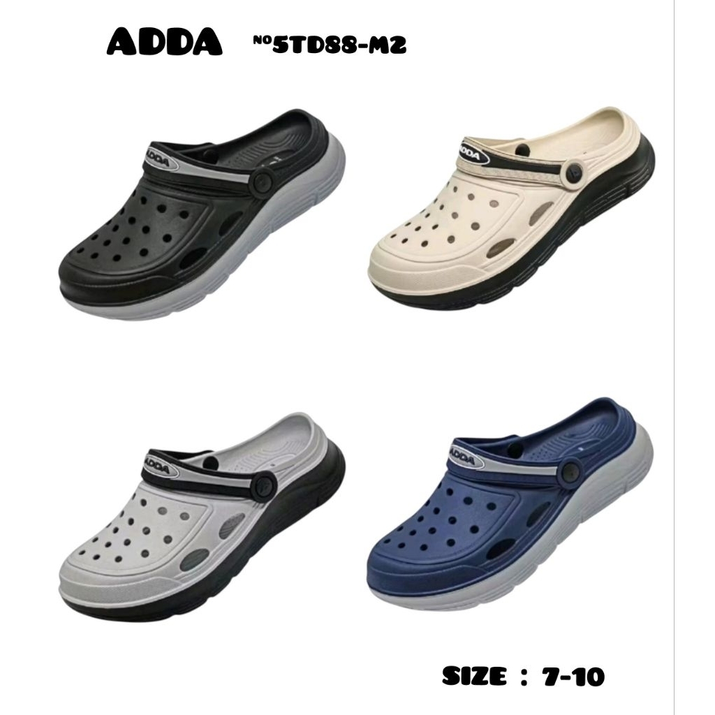 ADDA รองเท้าแบบสวมหัวโต มีสายรัดส้น 2Density รุ่น5TD88-M2 Size:UK7(40)-UK10(44) เหมาะกับผู้ชาย *พร้อมส่ง