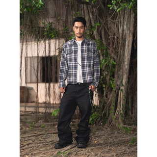 NWL Plaid Long Sleeve Zipper Jacket Blue / เสื้อเชิ้ตลายสก็อต เสื้อแขนยาว