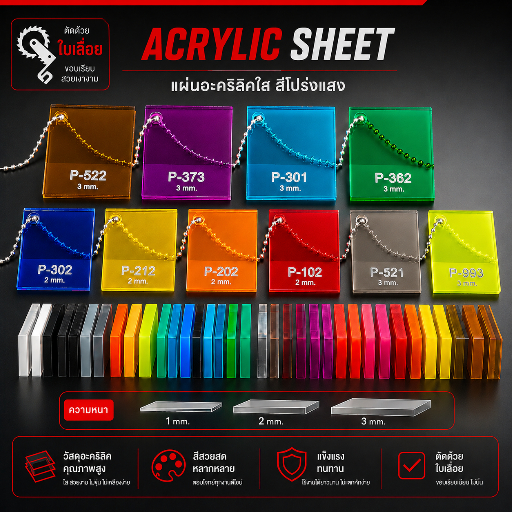 แผ่นอะคริลิคสี สีขาว สีดำ แบบโปร่งแสง ขนาด 30x30cm มีหลายสี (พร้อมจัดส่ง)