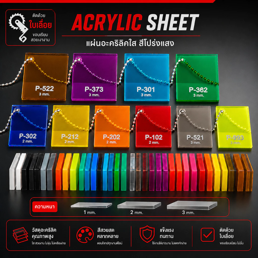แผ่นอะคริลิคสี สีขาว สีดำ แบบโปร่งแสง ขนาด 30x30cm มีหลายสี (พร้อมจัดส่ง)