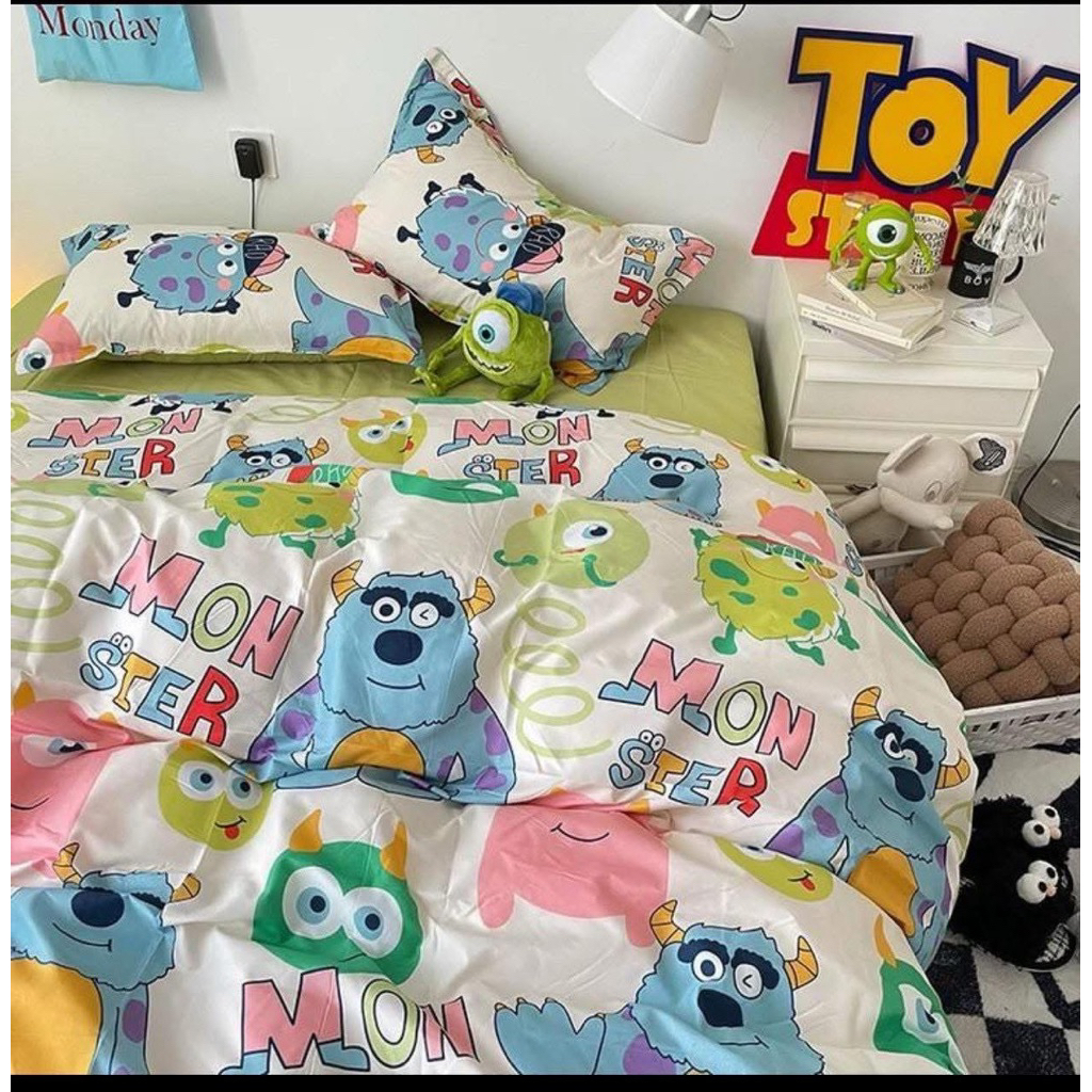 ผ้าปูที่นอน ชุดผ้าปูที่นอน (ลายมอนเตอร์อวกาศ)ขนาด 3|5|6 ฟุตผ้า COTTON 100% งานเย็บดีผ้าไม่เป็นขุยห่มสบาย เกรดพีเมี่ยม
