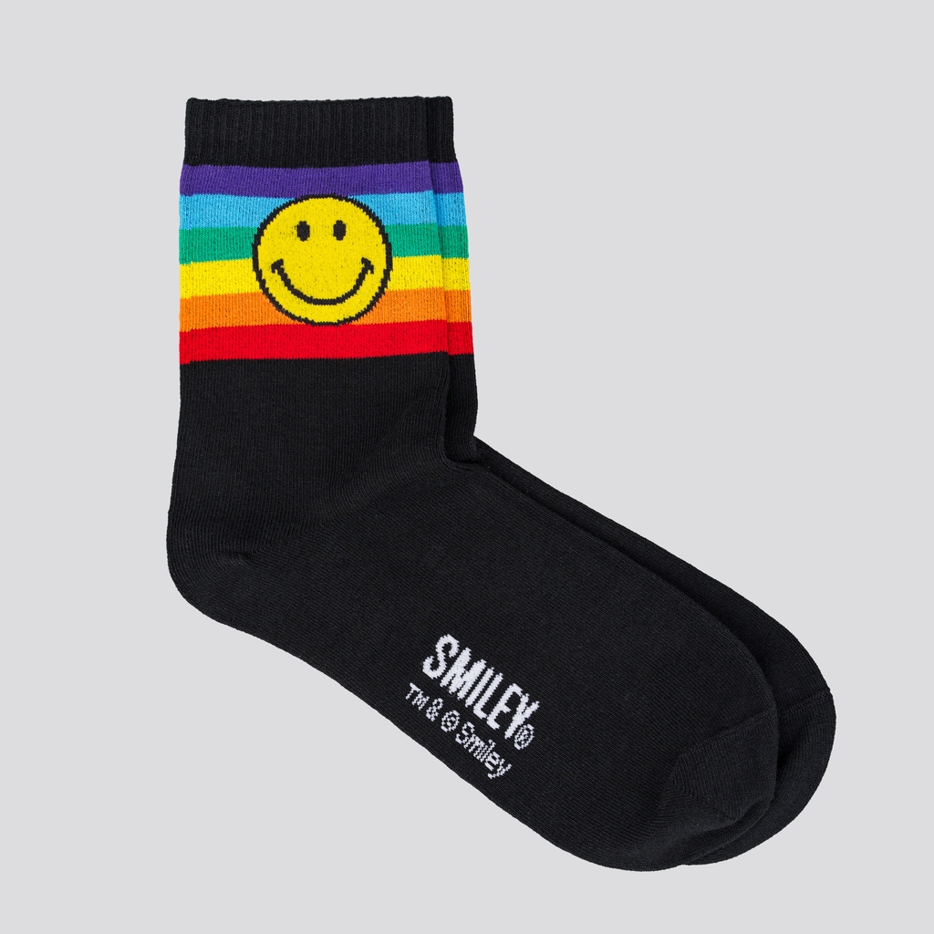 SMILEY® BLACK  RAINBOW DAISY CREW SOCKS