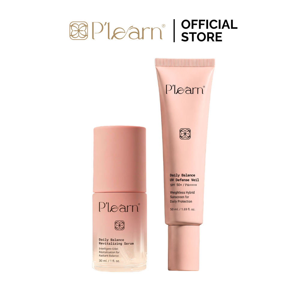 P’learn Daily Ritual Duo Set เซ็ตเซรั่ม 30ml + กันแดด SPF50+ PA++++ 50ml ฟื้นบำรุงผิว กระจ่างใส ชุ่มชื้น