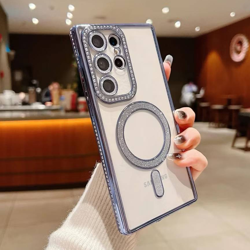 เคสขอบเพชร ชาร์ไร้สาย สำหรับ Samsung S22Ultra S23Ultra S24Ultra S25Ultra S26Ultra S26 หรูหรา กันกล้อง ฟรุ้งฟริ้ง M01
