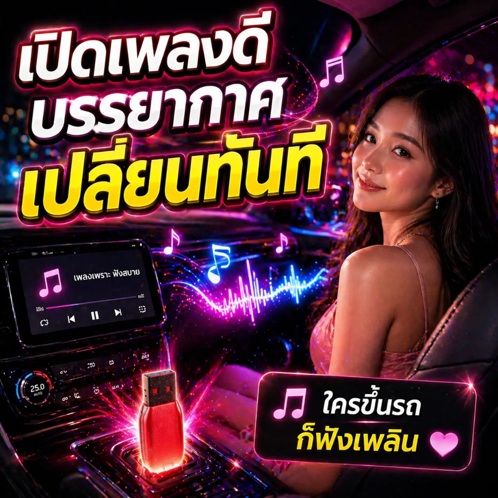 Car Music USB แฟลชไดร์ฟเพลงดังใน TikTok 500 เพลง ฟังเพลงขณะขับรถ ไม่กินแบตมือถือ พร้อมบริการหลังการขาย