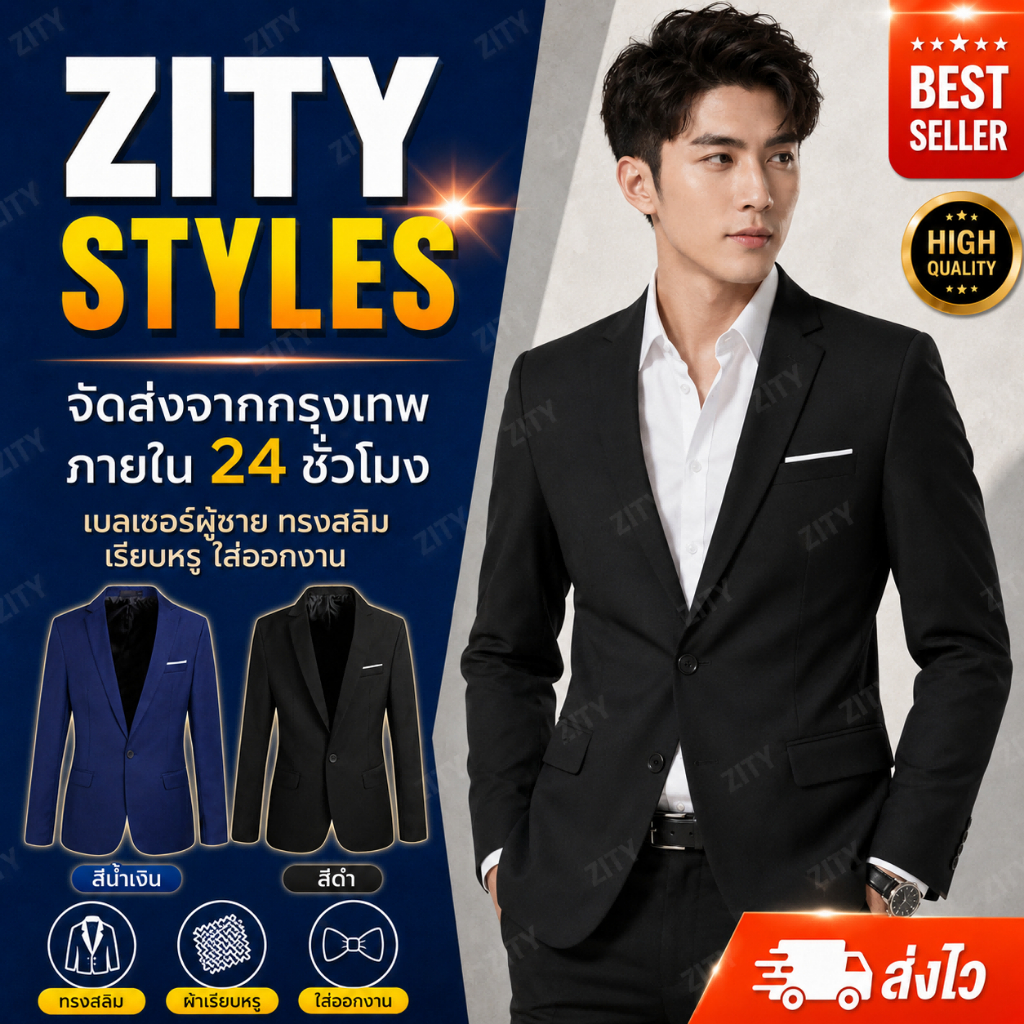 ZITY M-5XL เสื้อเบลเซอร์ผู้ชายธุรกิจอย่างเป็นทางการแจ๊กเก็ตแจ็คเก็ตเกาหลีสีดําสูทสลิมฟิตแต่งงานทักซิโด้ ขนาดบวก