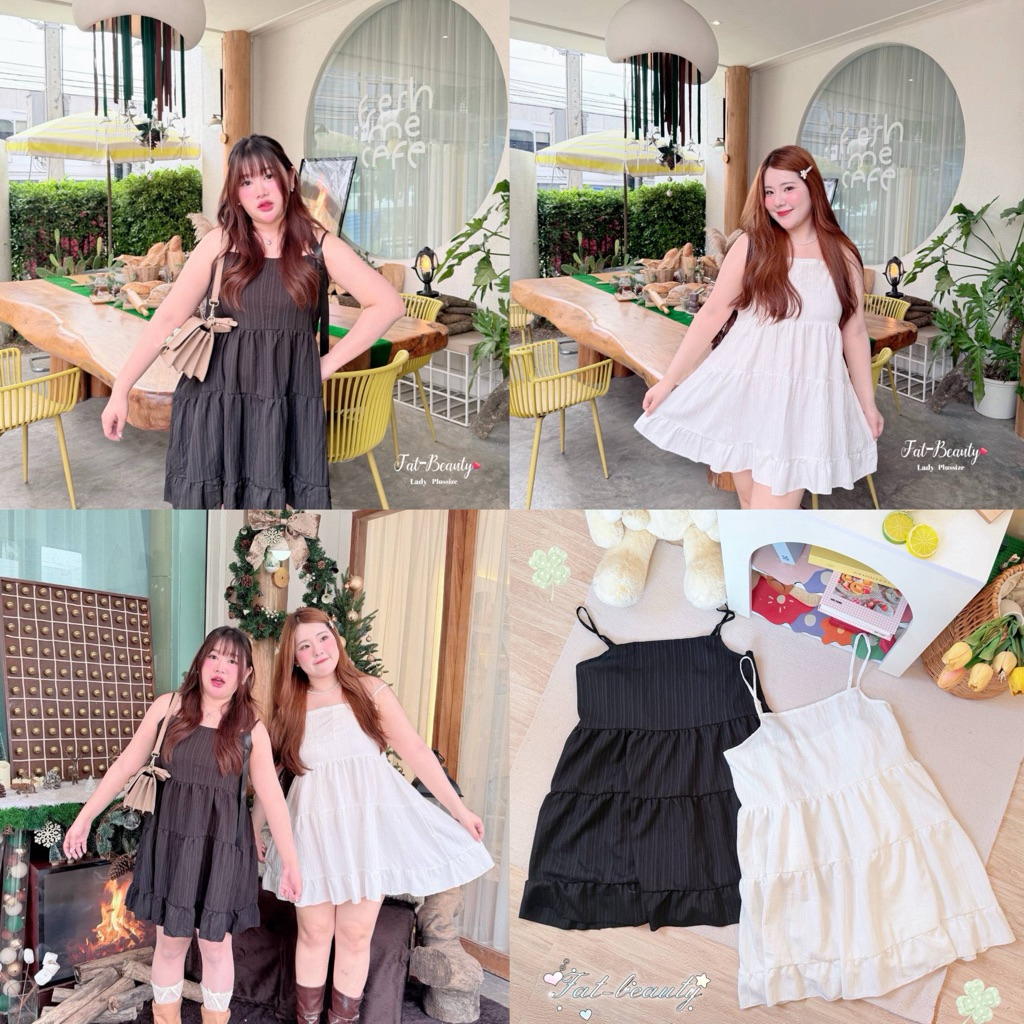 มินิเดรสสายเดี่ยว ทรงสวิงระบายรอบตัวBigsize40-48”