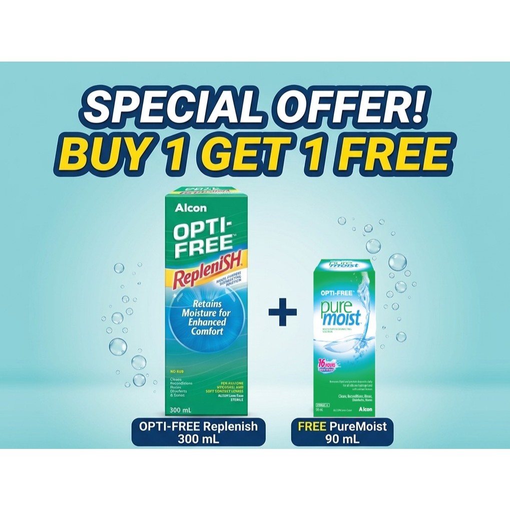 ALCON OPTI-FREE REPLENISH 300ml / 420ml (EXP10/2026) (ซื้อ 1 ขวด แถมฟรี Puremoist 90ml 1 ขวด) น้ำยาล