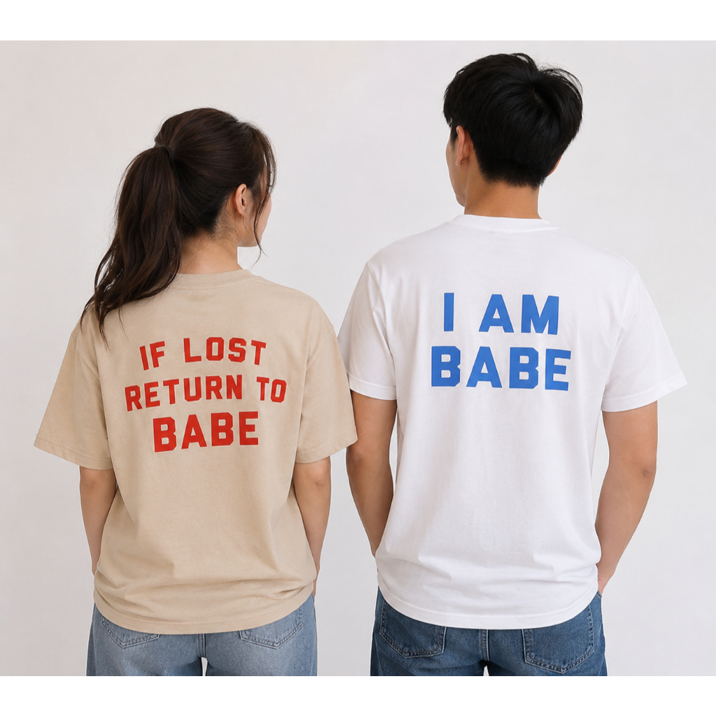 เสื้อยืดคู่ if lost / i am babe ลายสกรีนด้านหลัง