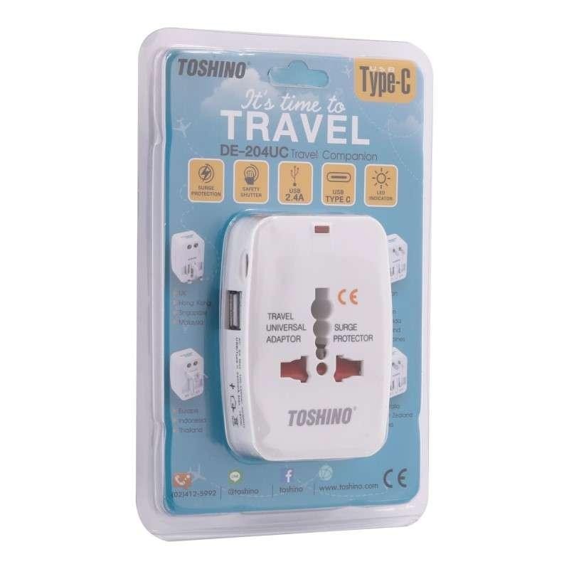TOSHINO หัวแปลงปลั๊กอเนกประสงค์ 10A รุ่น DE-204UC แบบ 4 in 1  โซน AU/US/UK/EU พร้อม USB และ Type-C