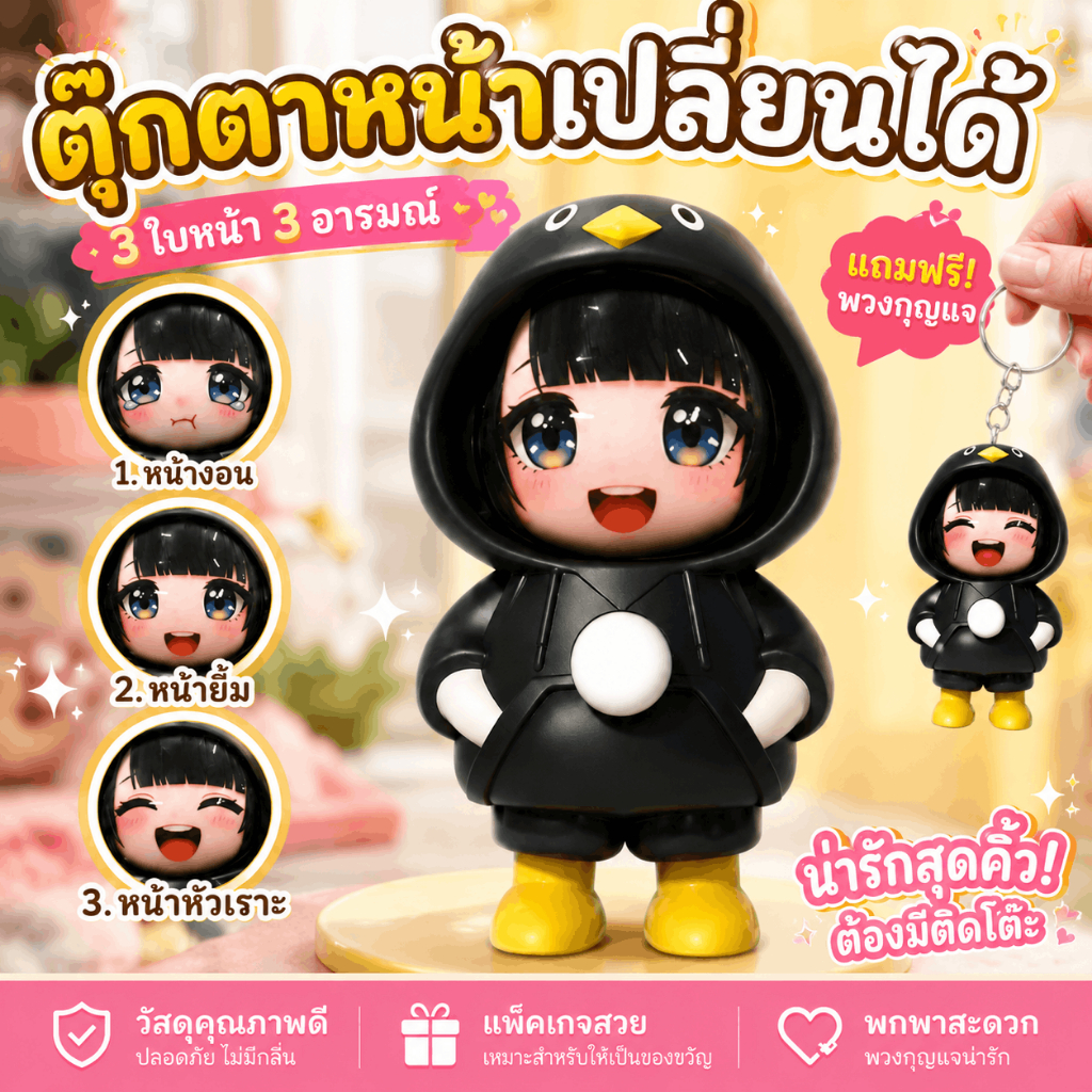 Gugu Gaga Penguin Face เปลี่ยนของเล่นน่ารักการ์ตูน Penguin พวงกุญแจจี้ความเครียดบรรเทาตุ๊กตาของขวัญสําหรับเด็ก