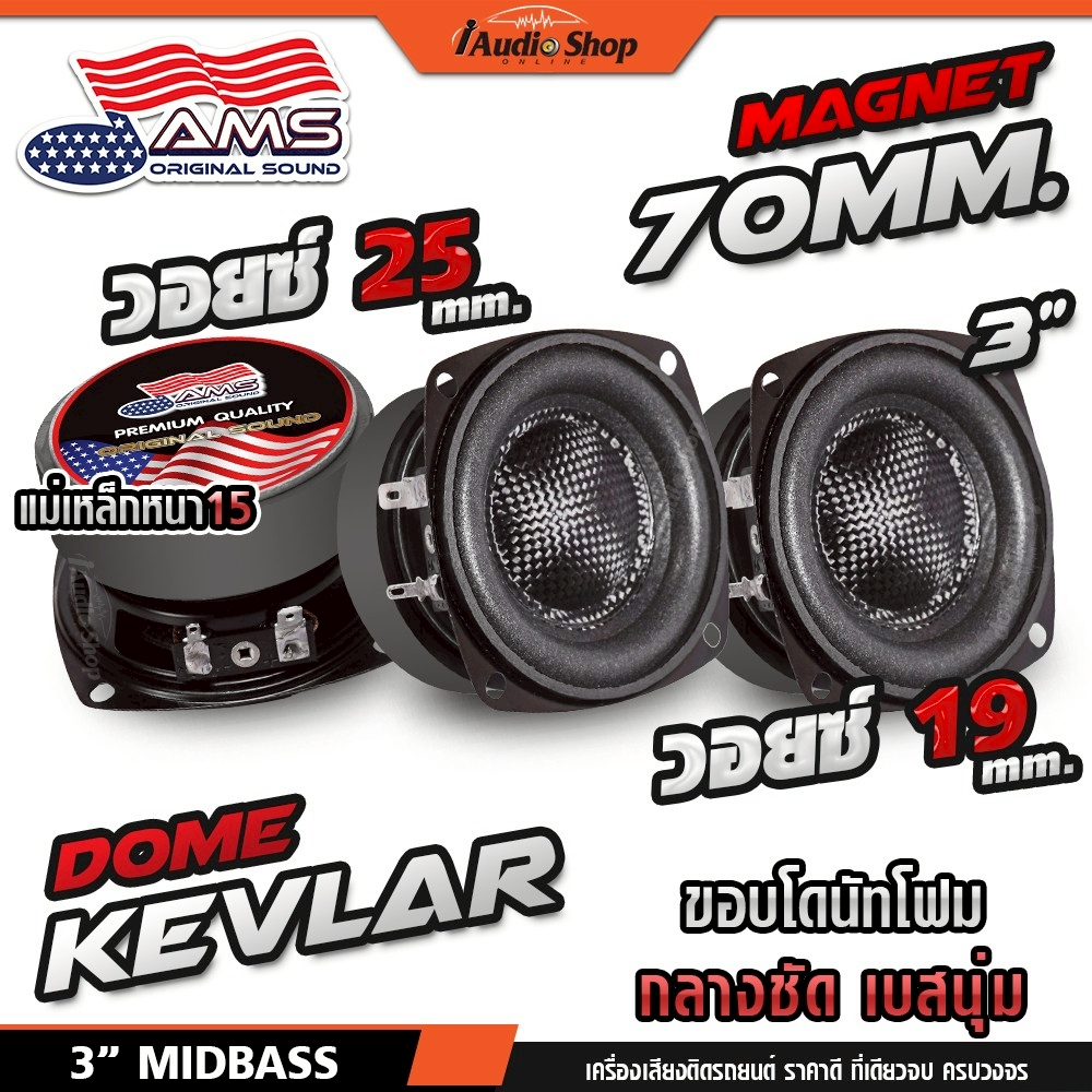 AMERICAN SOUND ลำโพงเสียงกลาง มิดเบส 3 นิ้ว แม่เหล็กหนา15mm. เคฟล่า มิดเบส ลำโพงDIY 7003 7004 iaudio