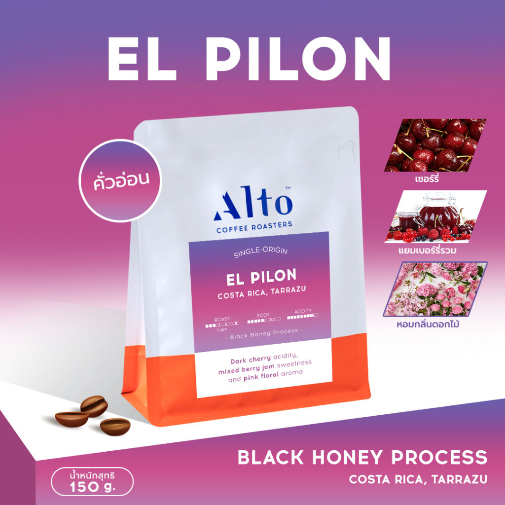 Alto Coffee เมล็ดกาแฟ คั่วอ่อน EL PILON , Costa Rica คอสตาริก้า (150g)