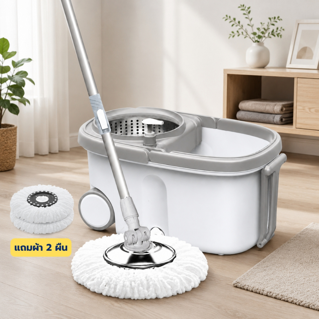 โปรโมชั่น ลดราคา++ ชุดถังSpin mop ถังปั่นสแตนเลส+ไม้ม็อบสแตนเลส ไม้ถูพื้น ไม้ถูพื้นไมโครไฟเบอร์ รับประกัน1ปี!!