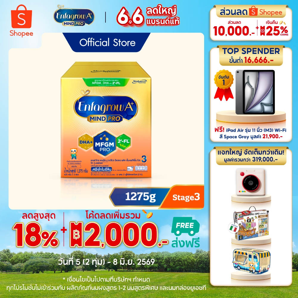 นมผง เอนฟาโกร เอพลัส มายด์โปร สูตร3 ชนิดจืด (1275 กรัม) Enfagrow A+ MindPro Stage3 Plain (1275 g)
