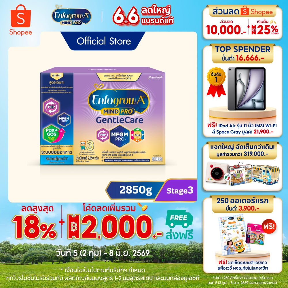 นมผง เอนฟาโกร เอพลัส มายด์โปร เจนเทิล แคร์ สูตร3 (2850 กรัม) Enfagrow A+ MindPro Gentle Care Stage3 (2850 g)