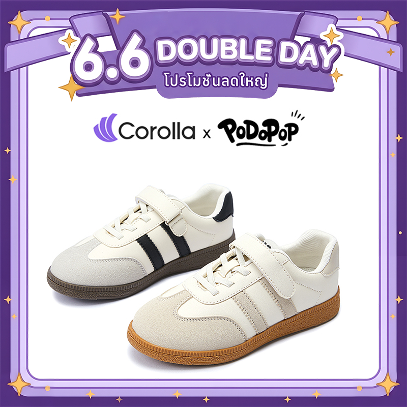 Corolla x PoDoPoP รองเท้าเด็ก รองเท้าทรงพละ ใส่สบาย หนังนิ่ม กันลื่น รองเท้าแบบไม่ต้องผูกเชือก ดีไซน์น่ารัก