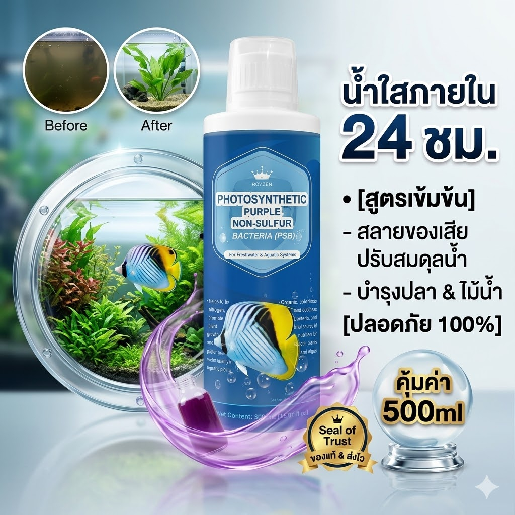 จุลินทรีย์ดูแลสมดุลในระบบน้ำ อ่างปลา ตู้ไม้น้ำ บำรุงปลา บำรุงต้นไม้น้ำ สังเคราะห์แสง PSB สารสกัดจากย