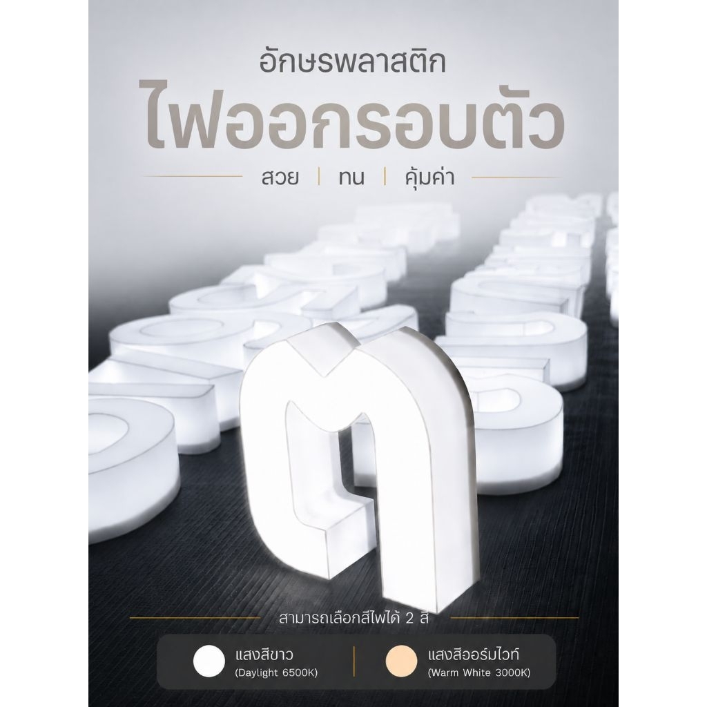 อักษรไฟพลาสติกไฟออกรอบตัว