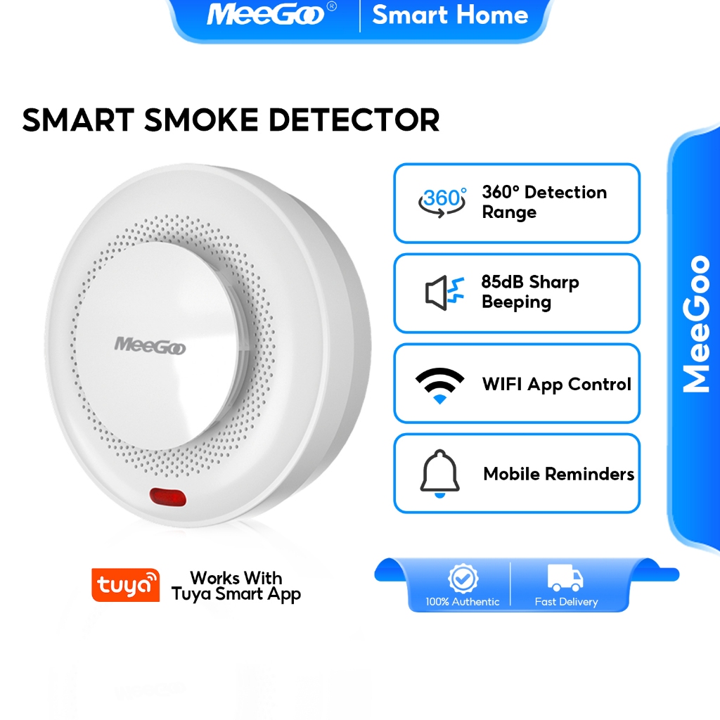 MeeGoo Smoke Alarm Detector เซ็นเซอร์ตรวจจับควัน Wi-Fi เครื่องตรวจจับควันสัญญาณเตือนไฟไหม้ ใช้กับ Tuya