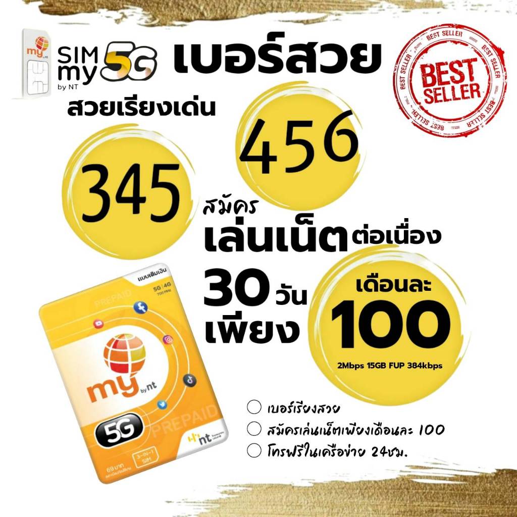 (no.5)ซิมมาย หมวดเรียงสวย 345 ราคาพิเศษ ระบบเติมเงิน สมัครเน็ตได้ สามารถย้ายค่ายได้ทันที