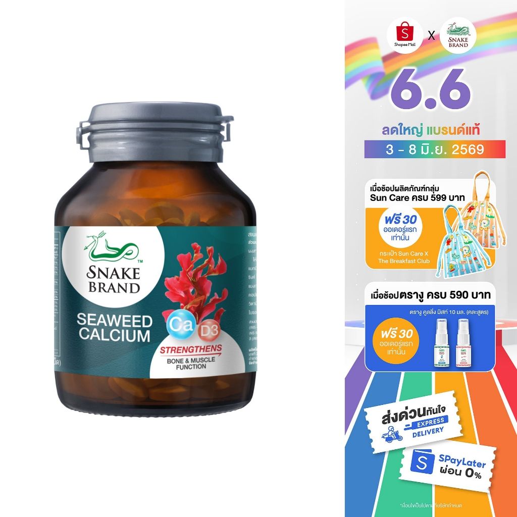 Snake Brand Seaweed Calcium - สเนคแบรนด์ ผลิตภัณฑ์ อาหารเสริม ซีวีด แคลเซียม บรรจุ 31 เม็ด