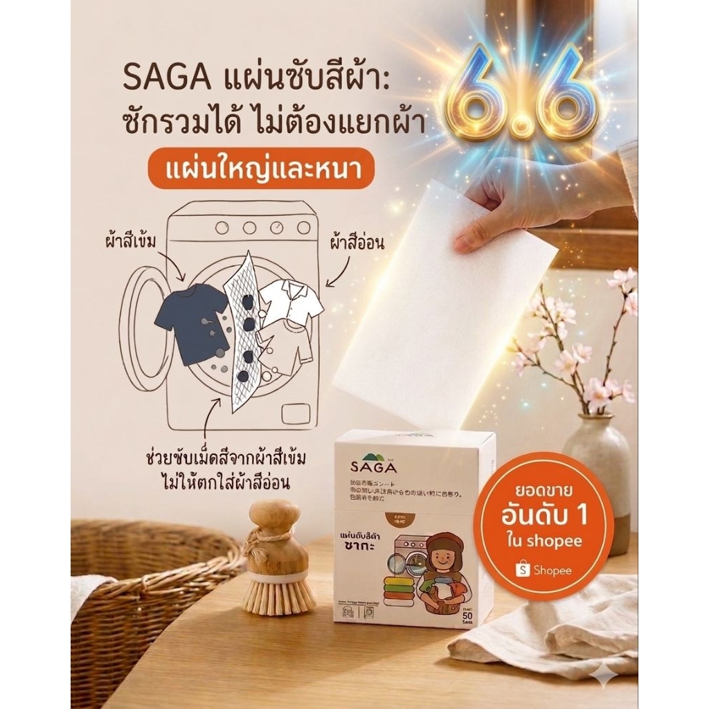 ❤️ เจ้าแรก !!!!  แผ่นซับสีผ้าSaGa ป้องกันสีตก กล่องใหญ่ 50 แผ่น(แผ่นใหญ่) ระวังสินค้าลอกเลียนแบบ