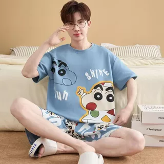 🌞😄M-4XL，ชุดนอนผู้ชาย， ผ้าฝ้ายเนื้อนุ่ม， ลายการ์ตูน，หลากหลายรูปแบบ， ขาสั้น+เสื้อยืด， ได้รับความนิยมอย่างมาก