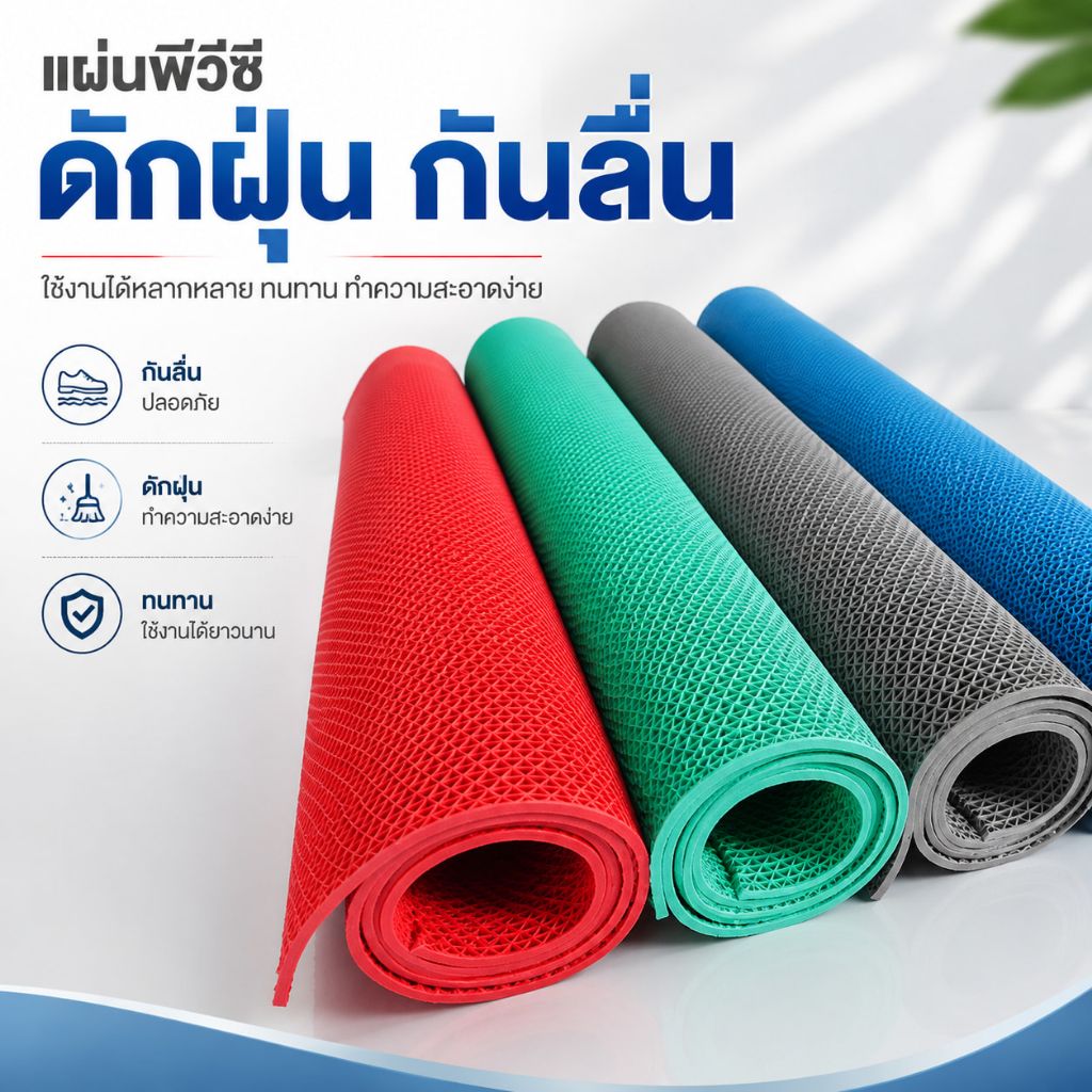 BM พรมกันลื่น PVC ขนาดใหญ่ ใช้ในห้องน้ำ ห้องครัว ประตูบ้าน ลวดลายตาข่าย กันลื่นดี ซักทำความสะอาดง่าย