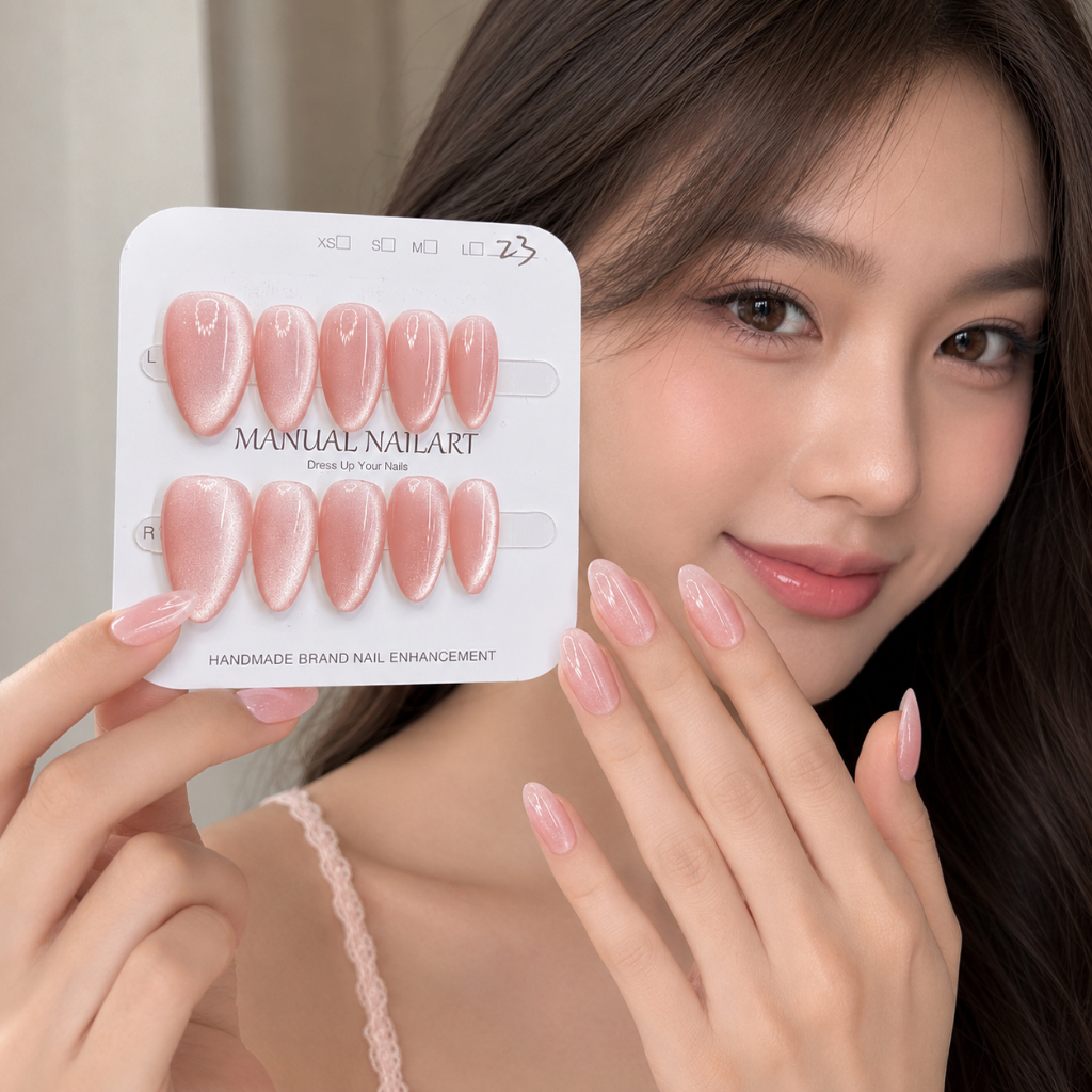 KJS075 เล็บปลอมสำเร็จรูป ทำด้วยมือ เล็บปลอมสั้น กันน้ำ กล่องละ 10แผ่น สวมง่าย ใช้ซ้ำ ได้ แถมฟรีชุดอุปกรณ์