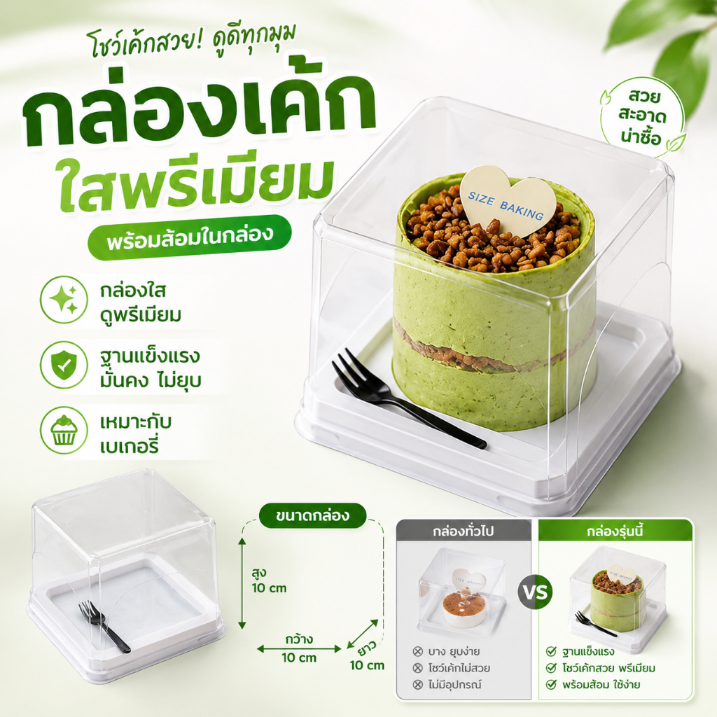🍰กล่องเค้กแบบใช้แล้วทิ้ง กล่องมินิเค้กฐานขาวทรงสูง 50/100 ใบ กล่องเค้ก