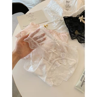 กางเกงในผู้หญิง เอวกลาง-สูง ลูกไม้ สไตล์น่ารัก ผ้าฝ้ายระบายอากาศ สวมใส่สบาย ป้องกันแบคทีเรีย