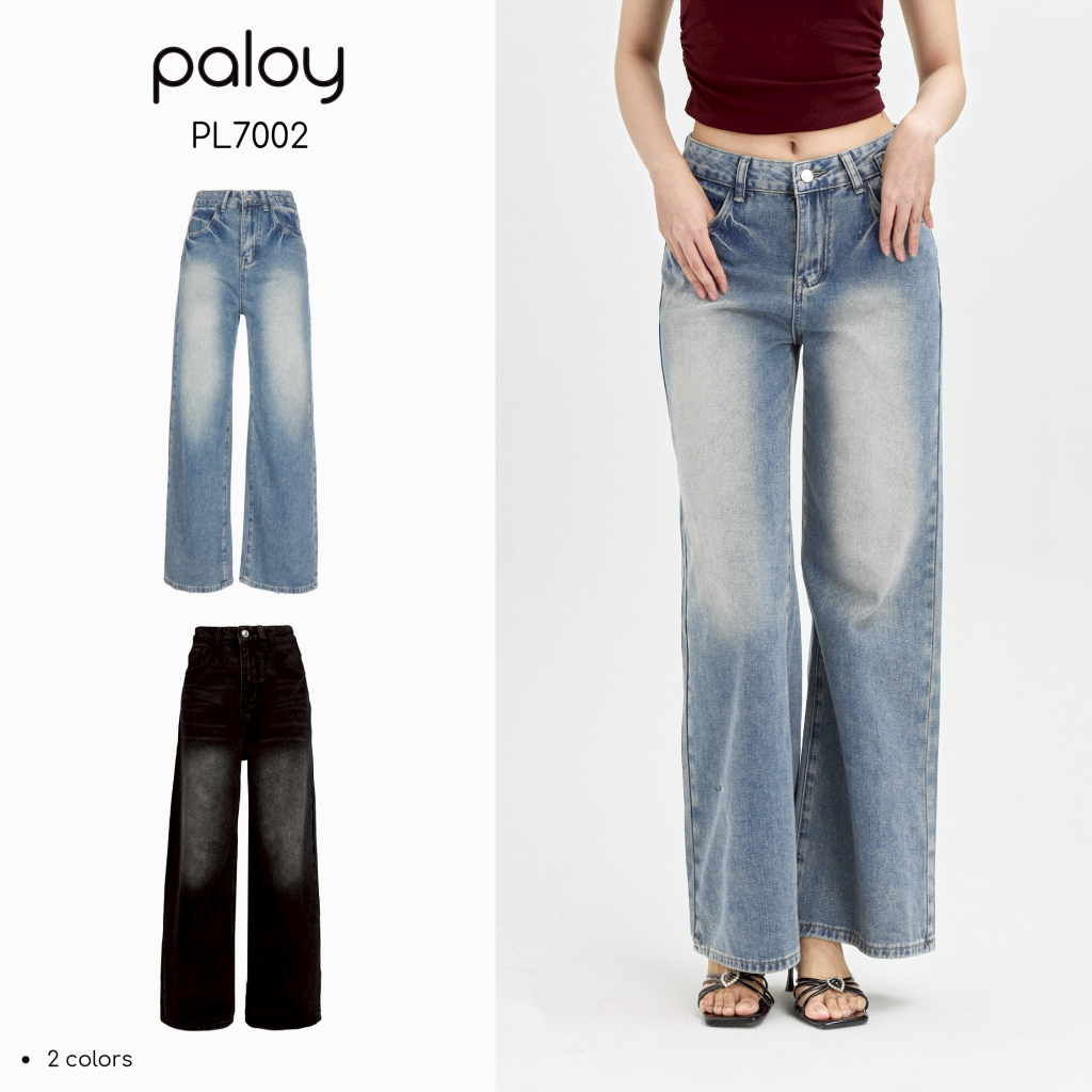 [Best Seller] Paloy - PL7002 กางเกงยีนส์ขากระบอกกลาง แต่งเฟด กระเป๋าสายฟ้า