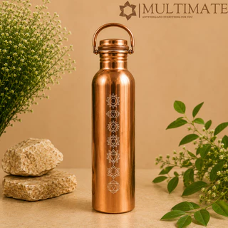 ขวดน้ำทองแดงแท้ 100% ลายตอก Pure Copper Hammered Copper Bottle