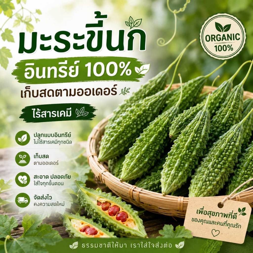 🌿 [สดจากต้น] มะระขี้นกอินทรีย์ 100% เก็บสดตามออเดอร์ ปลอดสารเคมี คัดเกรด A เพื่อสุขภาพที่ดี (สวนความฝันฟาวเวอร์)