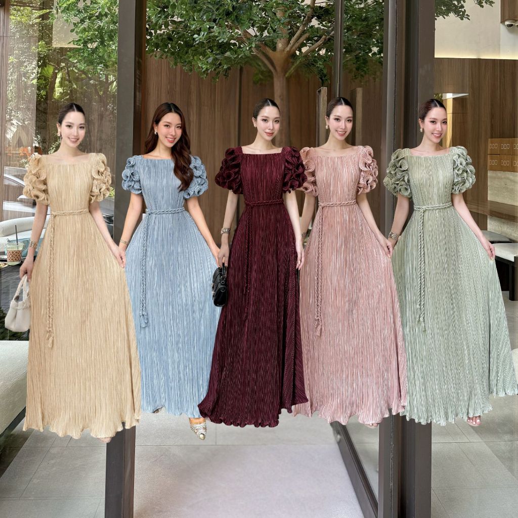 NOOZZSHOP 6911622 เดรสยาวแถมเชือกผูกเอว ชุดใส่ไปงาน