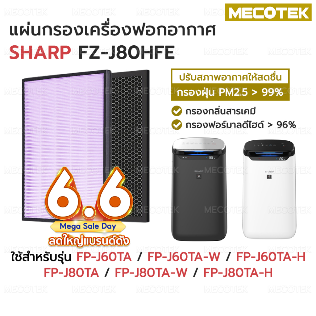 แผ่นกรองอากาศ SHARP FZ-J80HFE สำหรับ เครื่องฟอก รุ่น FP-J80TA, FP-J60TA, FP-J80TA-W, FP-J60TA-W, FP-
