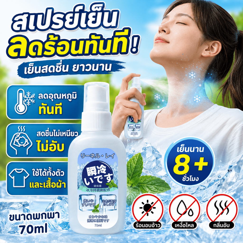 🧊ซื้อ 2 แถม 1!🧊สเปรย์คลายร้อน คูลลิ่งบอดี้สเปรย์ 70ml ของจำเป็นหน้าร้อน สูตรอ่อนโยน เย็นทันใจ ผิวสดชื่น บอกลาความร้อน