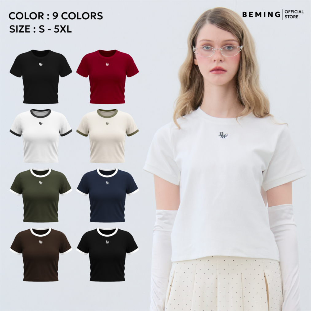Bemingtop1085(S-5XL)-BMG Ringer Basic Tee - เสื้อยืดทรงคลาสสิกดีไซน์ Ringer คอและปลายแขนตัดขอบสี