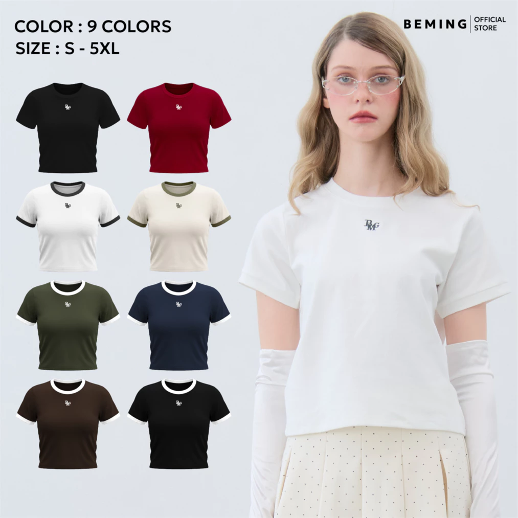 Bemingtop1085(S-5XL)-BMG Ringer Basic Tee - เสื้อยืดทรงคลาสสิกดีไซน์ Ringer คอและปลายแขนตัดขอบสี