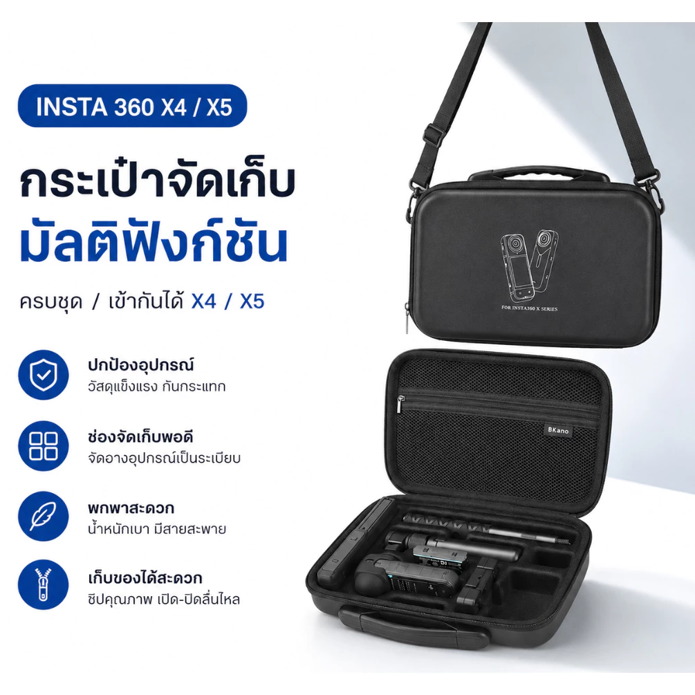 อุปกรณ์ป้องกัน Insta360 X5 กระเป๋าเก็บถ่ายภาพ Insta360 X4 แบบพกพา ทนแรงสั่นสะเทือน กระเป๋าเดินทาง