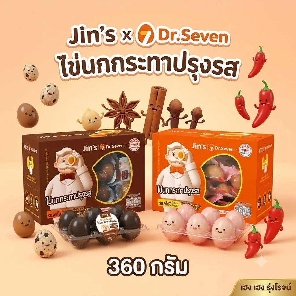 [แพ็ค 40ชิ้น] Jin's x Dr.Seven จิ้นส์ ไข่นกกระทาปรุงรส รสพะโล้ รสสไปซี่ 360 กรัม